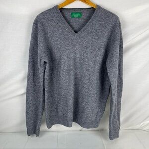Emerald Style - V-neck 100% wool Men's Sweater - Gray medium